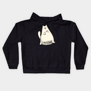 White Lazy Cat Design Kids Hoodie